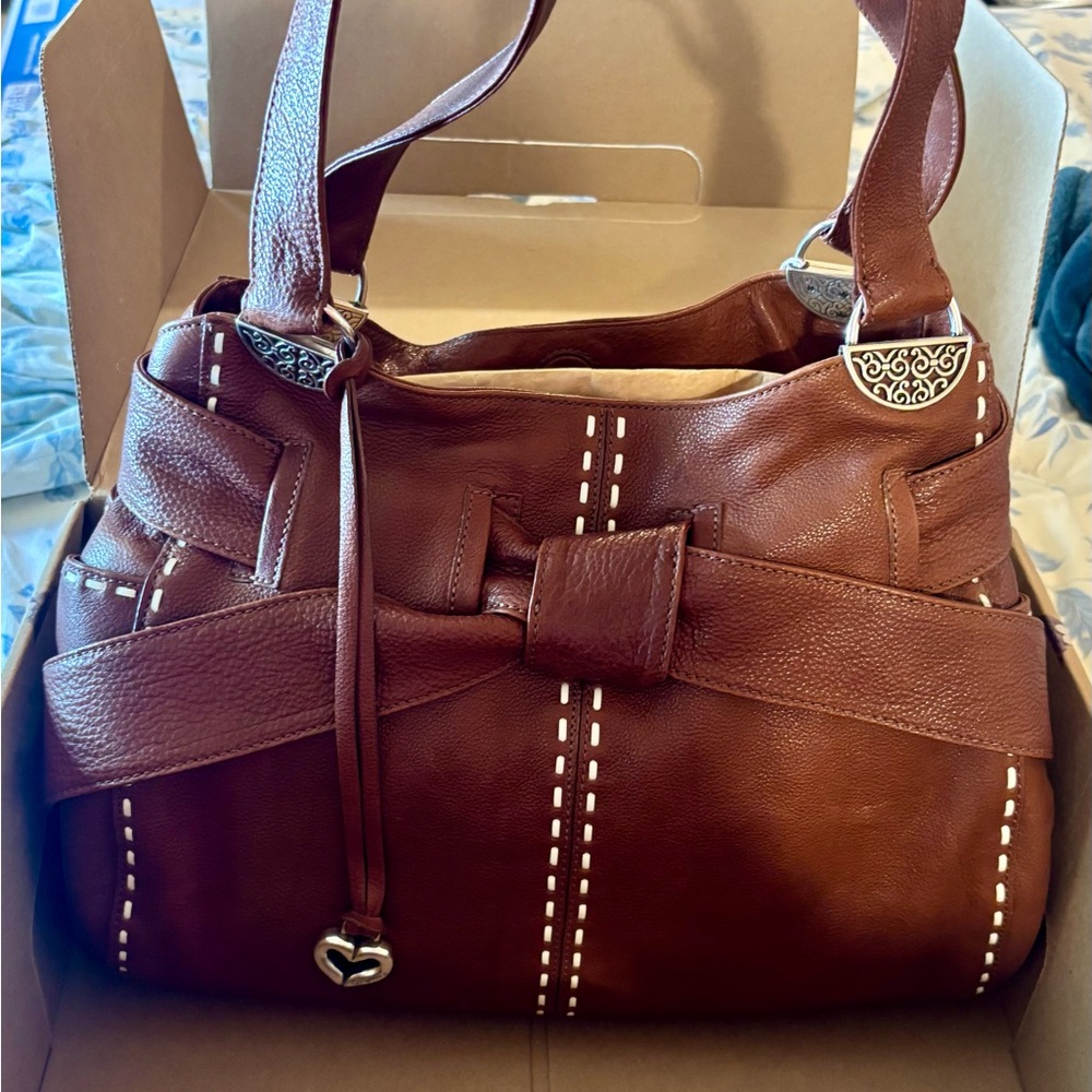 Brighton Clara Brown Leather Handbag w/ Bow Accent